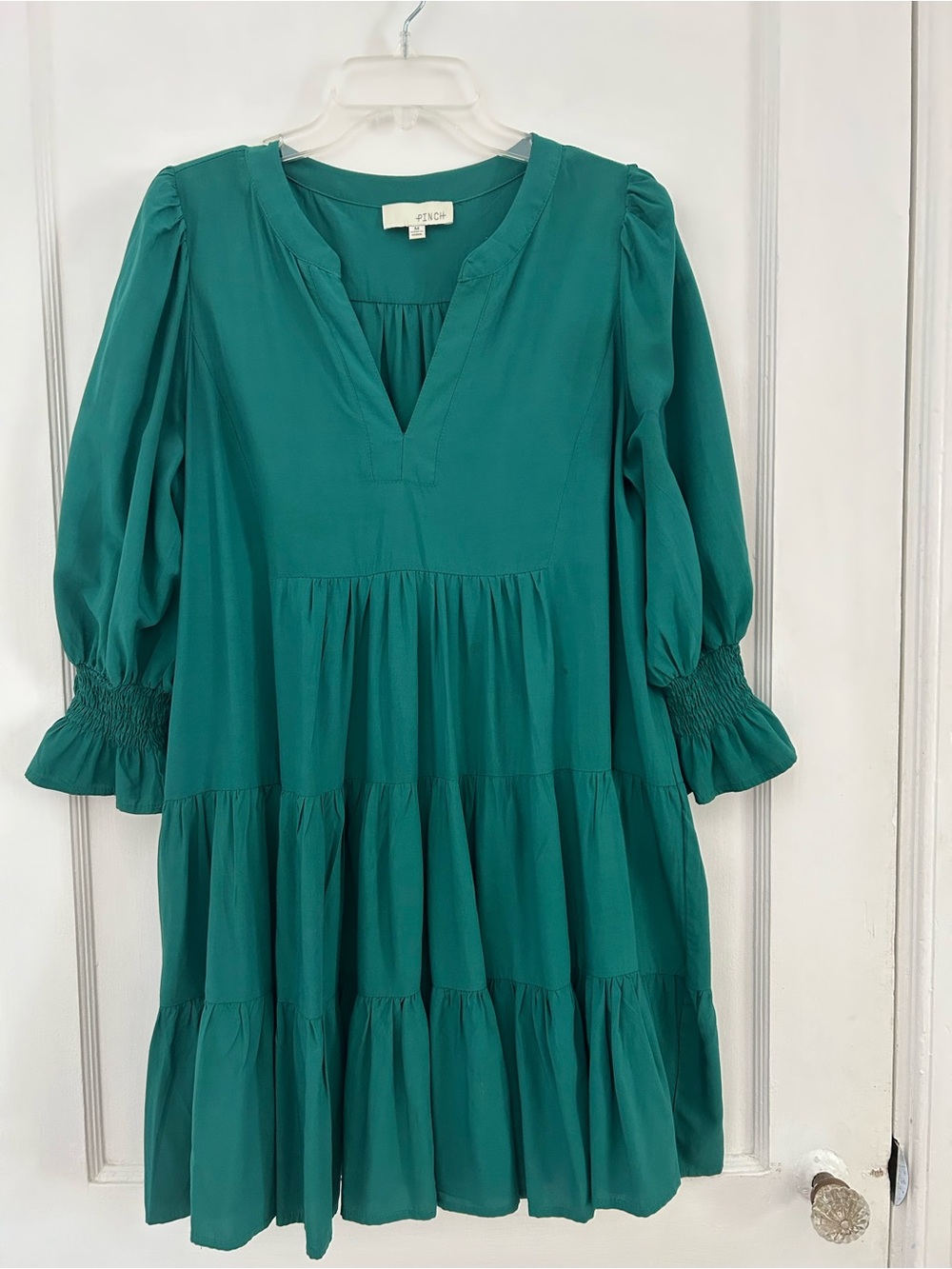Pinch Teal Tiered V-Neck Mini Dress